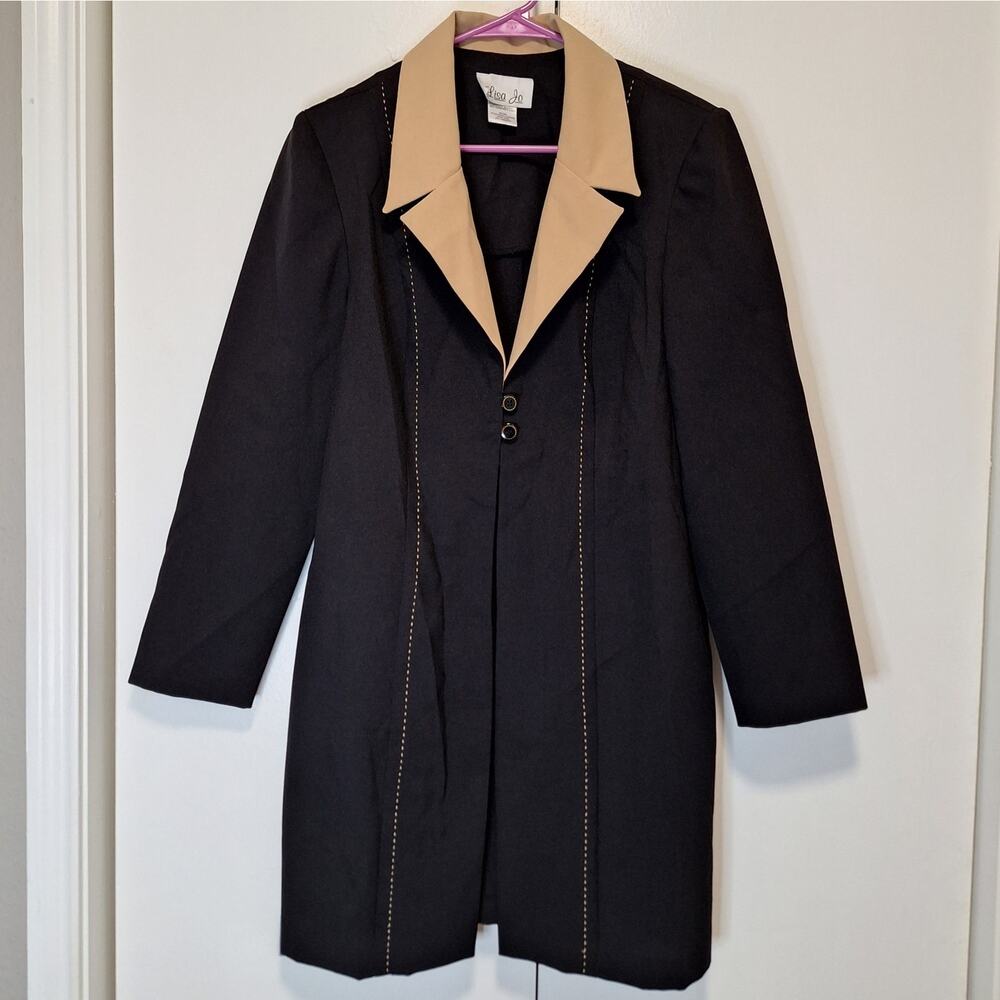 Lisa Jo Vintage Contrast Stitch Blazer Jacket Womens Size 11/12 Black and Tan